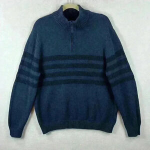 Tahari Men’s Sweater Sz XXL Navy 100% Cotton Long Sleeve Mock Neck Front 1/4 Zip